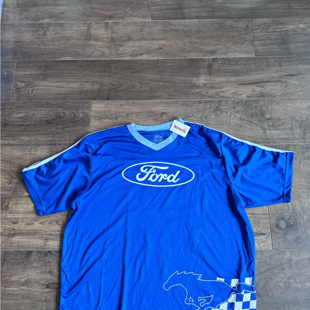 Brand New Ford Blue Graphic Men' Mustang X/L Tee Shirt/Football Jersey. # 64.